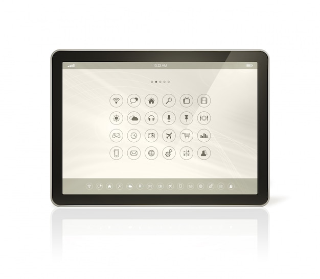 Tableta digital con interfaz de iconos de aplicaciones