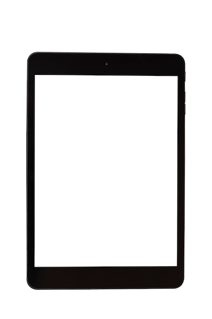 Tableta digital con pantalla en blanco en blanco aislado sobre fondo blanco.