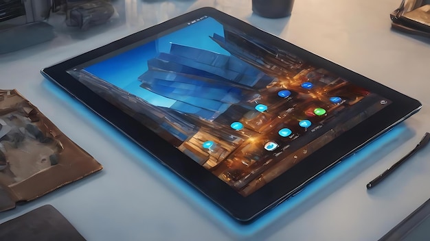 Tableta con gráficos en tonos azules