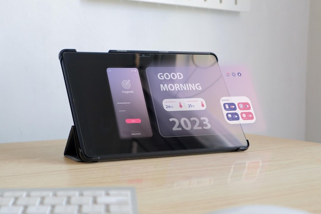 Tableta con interfaz de usuario holográfica ux