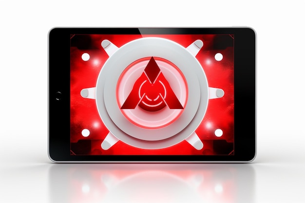 tableta con una luz roja en la pantalla y un símbolo de fuego rojo ai generativo