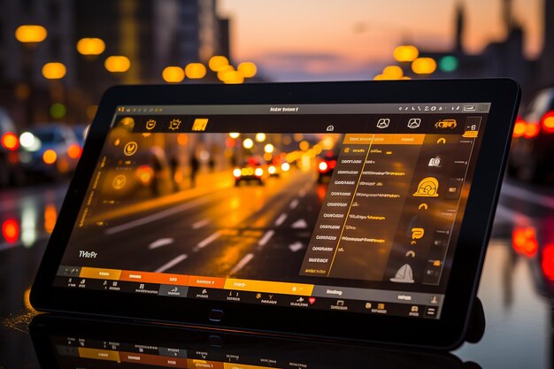 Tableta que muestra una aplicación de alquiler de automóviles o de viaje compartido
