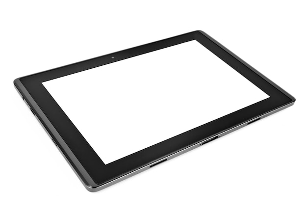 Foto tableta sobre superficie blanca
