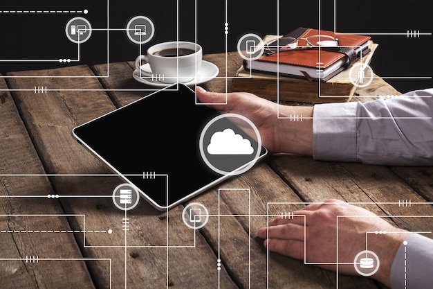 Tableta táctil de mano con computación en la nube