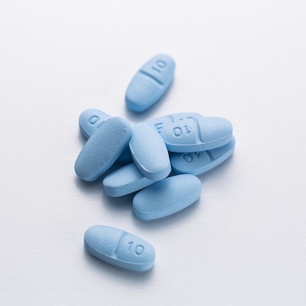 Tabletas azules píldoras gripe médico antibiótico farmacia medicina médica