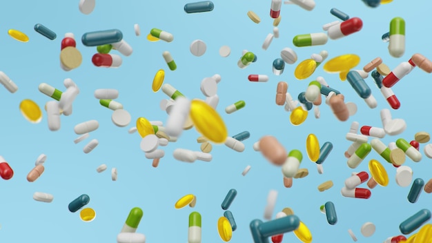 Tabletas, cápsulas en azul