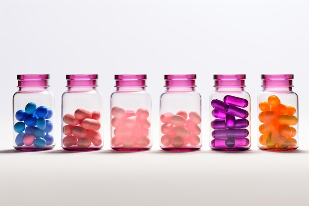 Tablets de medicamentos variados isolados em fundo branco AI gerativa