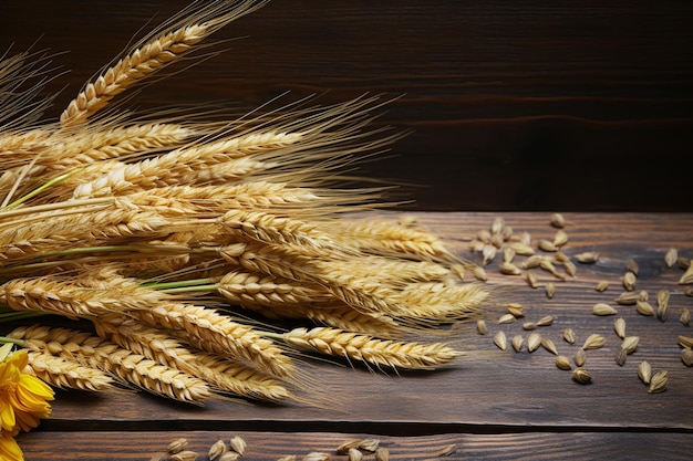 Tablo de madeira mostrando trigo em uma mesa para conceito de comida