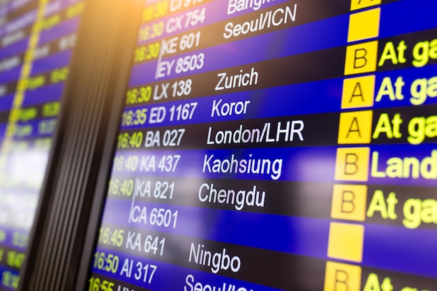 Tablón de anuncios de salidas en la terminal del aeropuerto