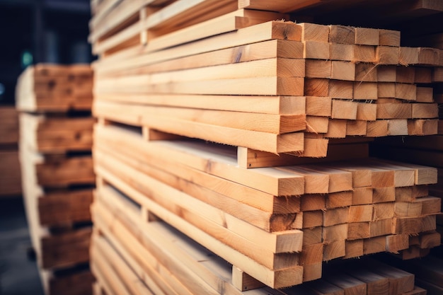 Tablones de madera en el almacén del aserradero IA generativa