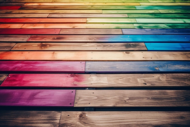Foto tablones de madera del arco iris generar ai