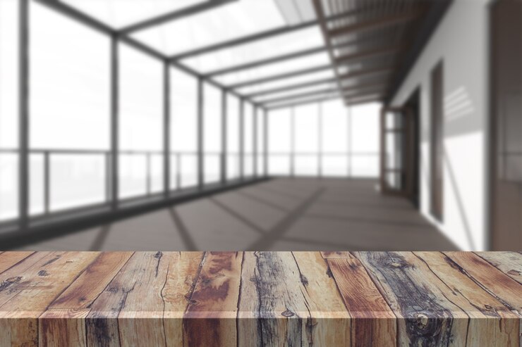 Foto tablones de madera con fondo borroso