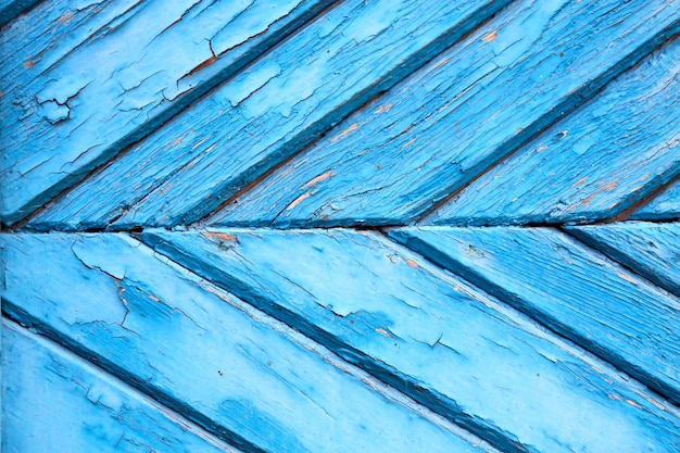 Tablones de madera pintados azul como fondo o textura. De cerca