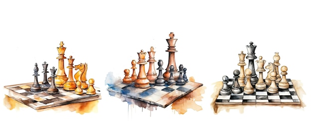 táboa de xadrez de estratégia e peças ai gerado jogar xadrez de táboa jogo de xadrez estratégia de xadrez táboa de Chess e peças ilustração aquarela