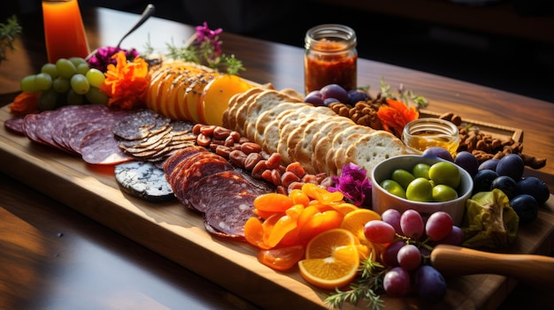 Foto tábua de charcutaria artística colorida gourmet perfeita para entretenimento