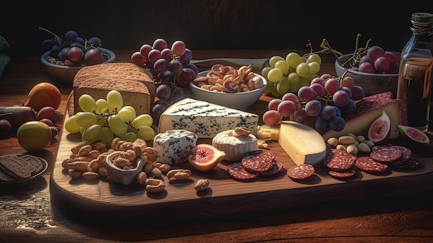 Tábua de queijos com uvas e nozes por AI