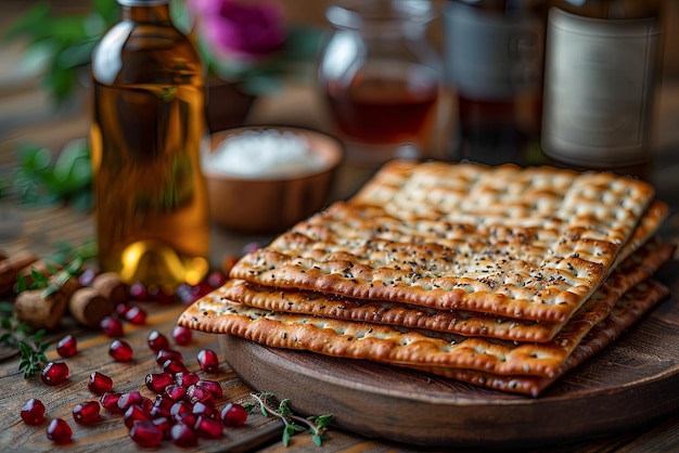Tábua festiva tradicional do seder de Páscoa com matzah e vinho