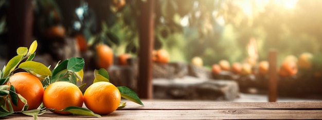 Tábuas de madeira e um jardim laranja turva generative ai