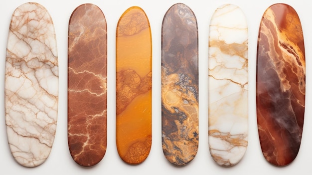 Tábuas de surf de mármore Composições gráficas inspiradas no rock em paletas de cores quentes