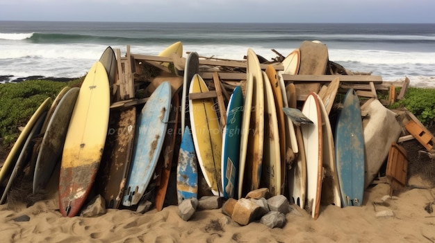 Tábuas de surf usadas na praia