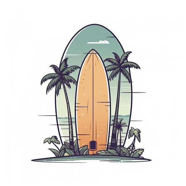 Foto tabula de surf na ilha com palmeiras