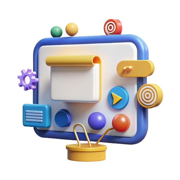 Tabuleiro branco 3D para apresentação e símbolo de ícone Equipamento para conferências e estratégia de marketing Conceito de negócio Pastel de desenho animado Estilo minimalista