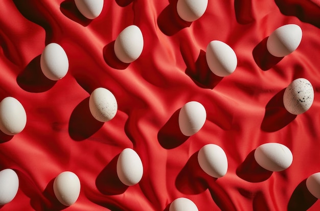 Foto tabuleiro branco com ovos flutuando entre vermelhos