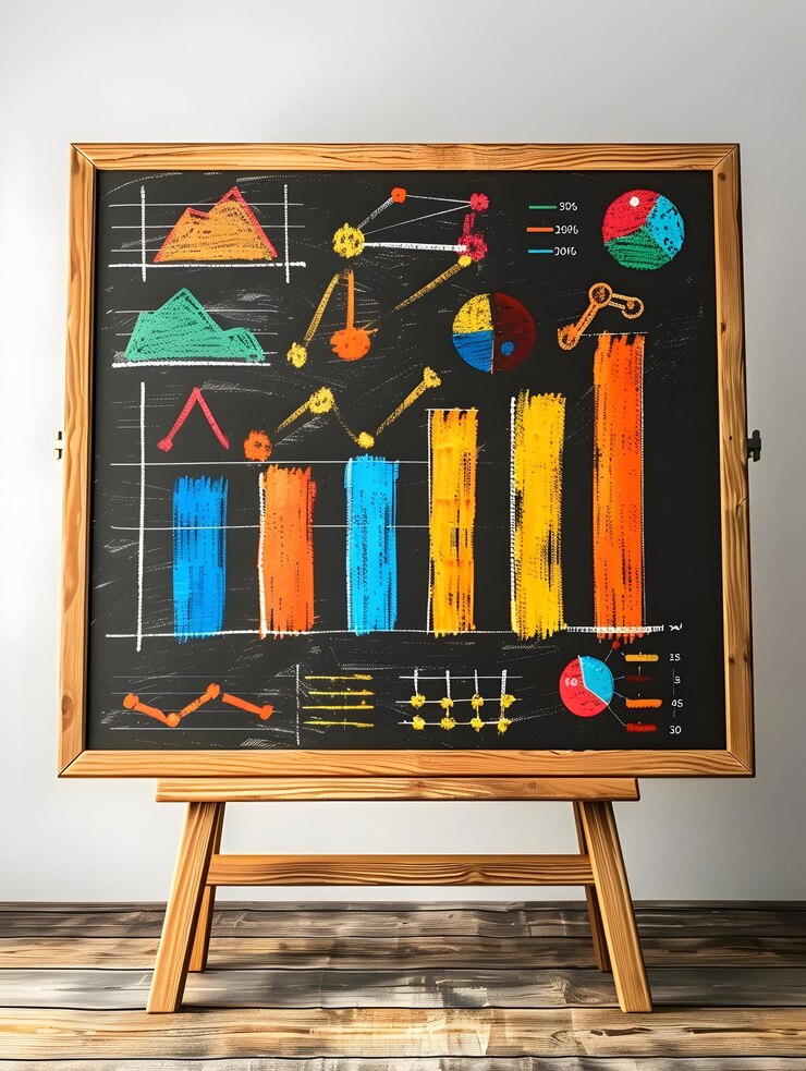 Foto tabuleiro de ícones planos 3d com pontos de dados e destacador visualização de análise de dados e busin