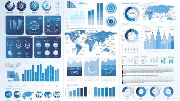 Tabuleiro de informações azul e branco com mapa do mundo