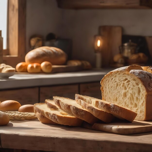Tabuleiro de madeira olhando para o pão
