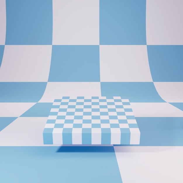 Tabuleiro de xadrez azul sobre fundo xadrez, ilustração 3 d, render