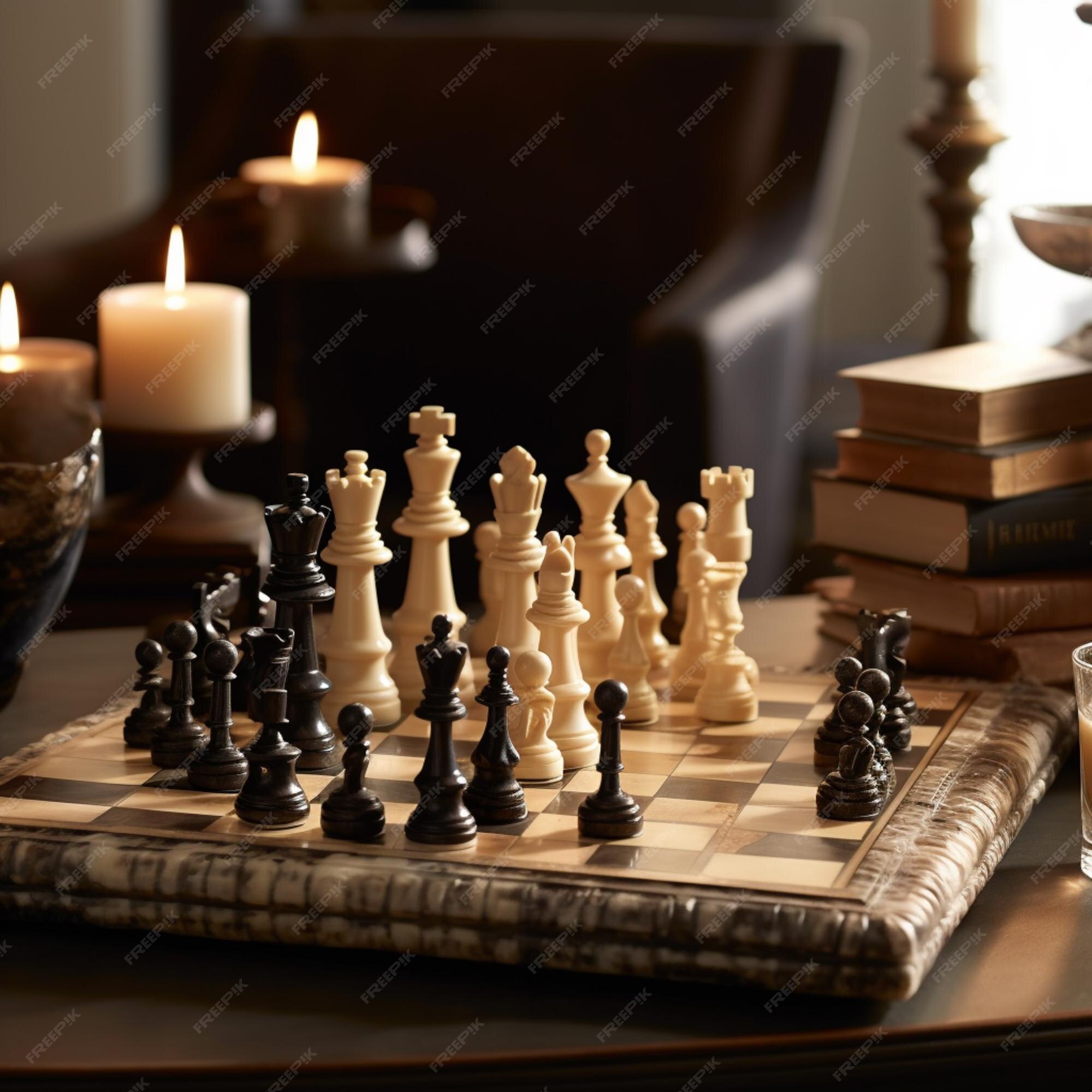 Imagem gerada por computador do tabuleiro de xadrez com peças de xadrez  douradas generative ai