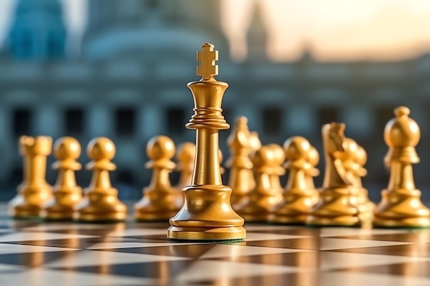 Tabuleiro de xadrez com tática de estratégia de negócios e competição de um jogo de xadrez Negócios e liderança