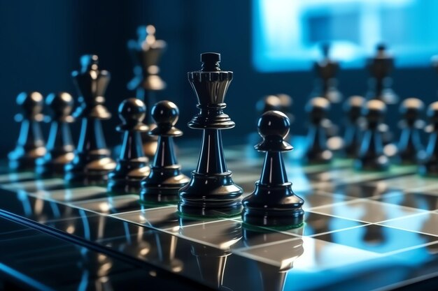 Tabuleiro de xadrez com tática de estratégia de negócios e competição de um jogo de xadrez Negócios e liderança
