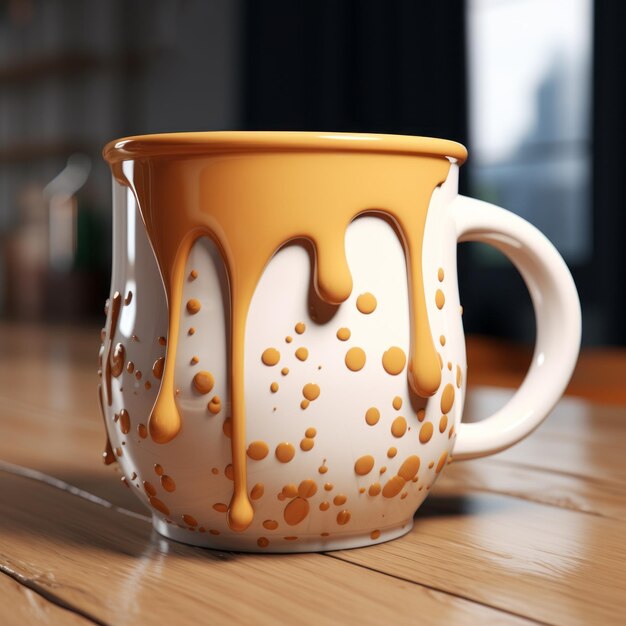 Foto taça 3d única com gotas de café unreal engine renderizado em estilo de desenho animado