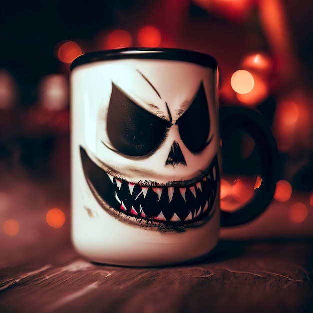 Taça com cara assustadora de Jack fundo de Halloween festa de Halloween