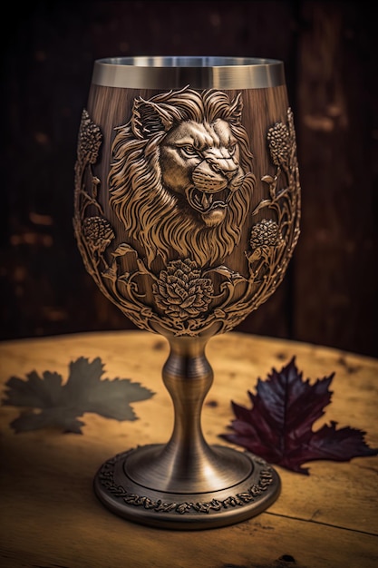 Taça de bebida de metal com desenhos ornamentados