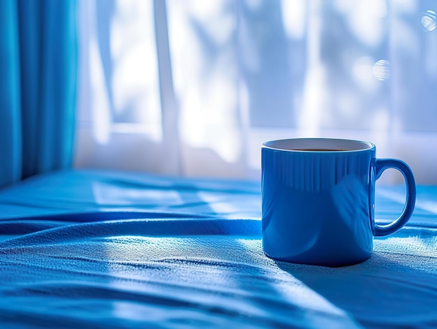 Taça de café azul triste em um fundo azul conceito de segunda-feira azul