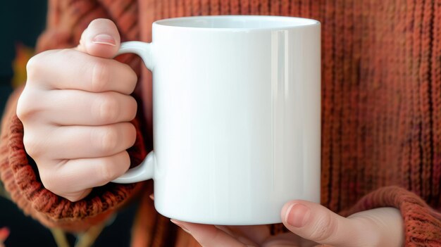 Taça de café branca de mão com espaço personalizável para maquete Conceito de espaço de maquete e cópia