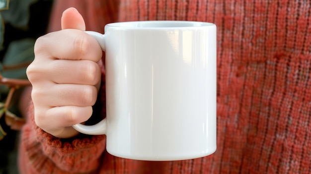 Taça de café branca de mão com espaço personalizável para maquete Conceito de maquete