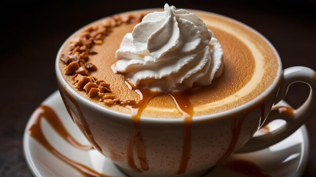 Taça de café com caramelo e creme batido