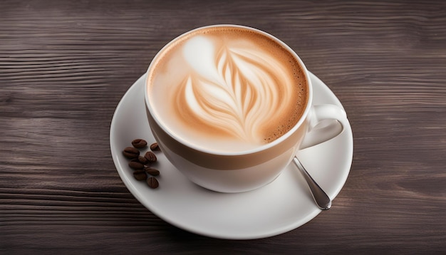 Taça de café com leite em um fundo escuro Latte quente