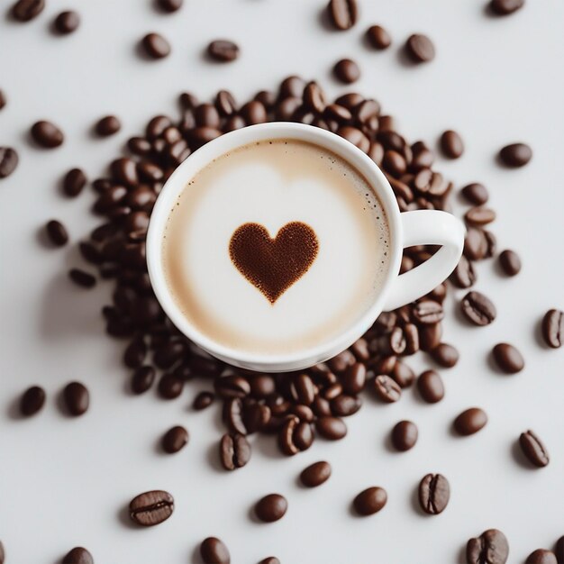 Taça de café com sementes de café Fotografia