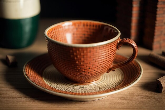 Taça de café de estilo retro decoração esculpida requintada de tijolos da parede da cidade nobre e elegante