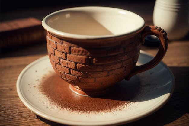 Foto taça de café de estilo retro decoração esculpida requintada de tijolos da parede da cidade nobre e elegante