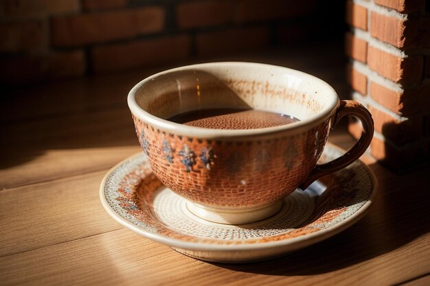 Taça de café de estilo retro decoração esculpida requintada de tijolos da parede da cidade nobre e elegante