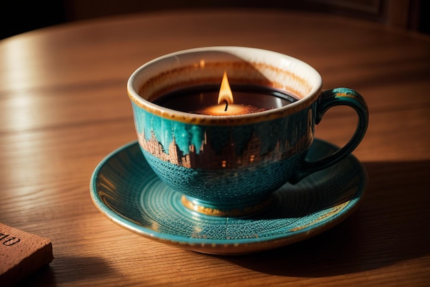 Taça de café de estilo retro decoração esculpida requintada de tijolos da parede da cidade nobre e elegante