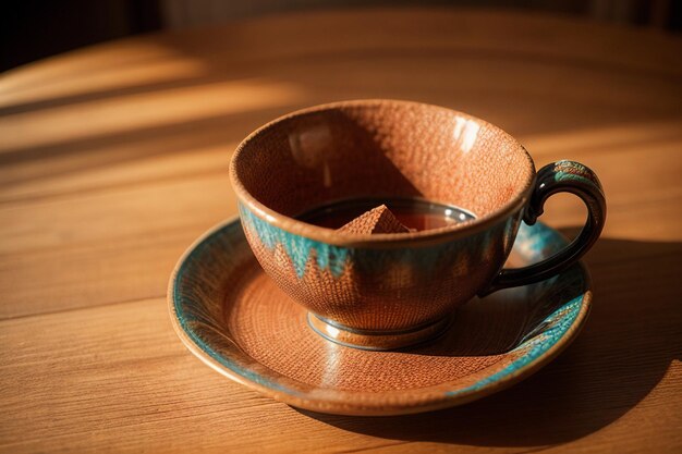 Taça de café de estilo retro decoração esculpida requintada de tijolos da parede da cidade nobre e elegante