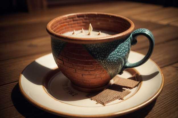 Taça de café de estilo retro decoração esculpida requintada de tijolos da parede da cidade nobre e elegante