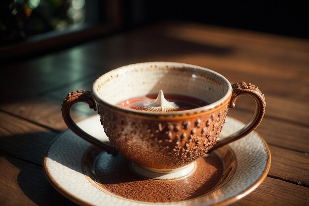 Taça de café de estilo retro decoração esculpida requintada de tijolos da parede da cidade nobre e elegante